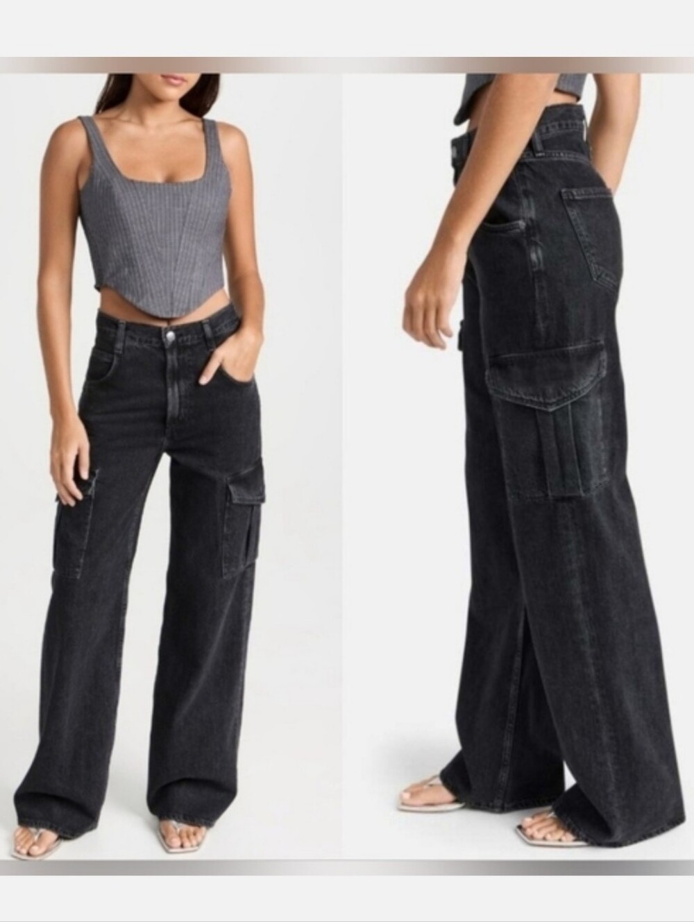 Agolde Minka Cargo Jeans In Spider Wash (Black) High Rise Wide Leg Size 25